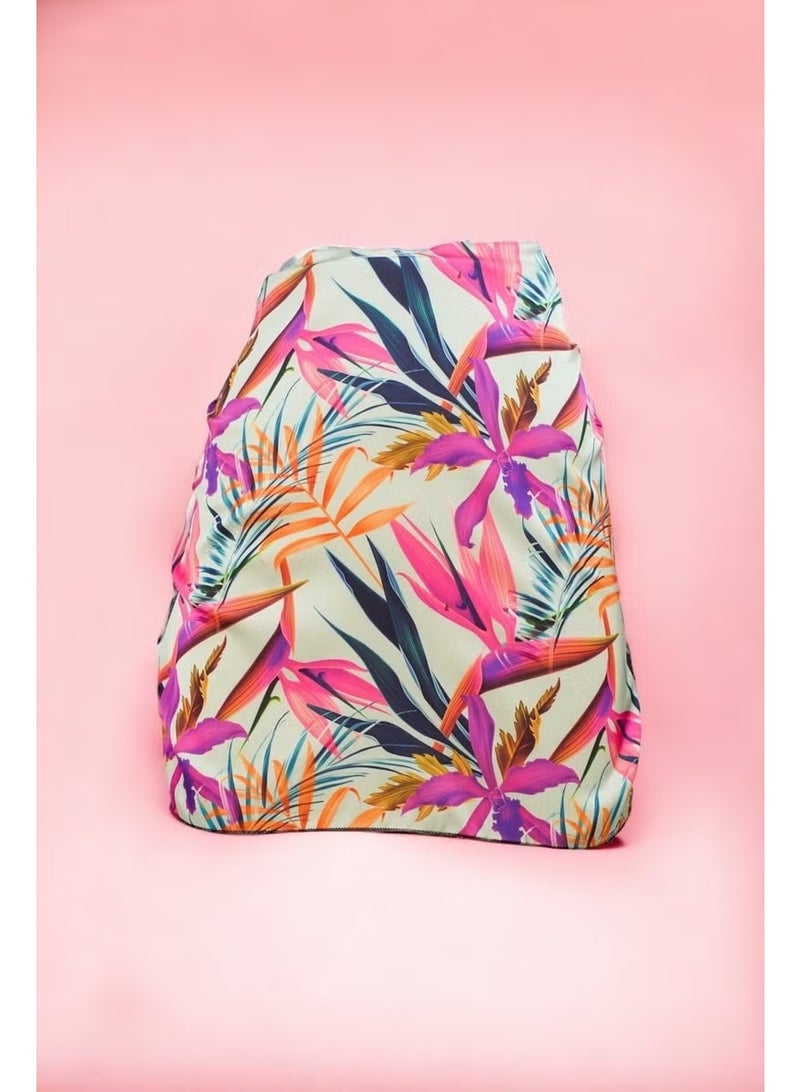 Pistore Purple Leaf Patterned Short Pareo Satin See-through Women's Beach Dress New Season - Image 3